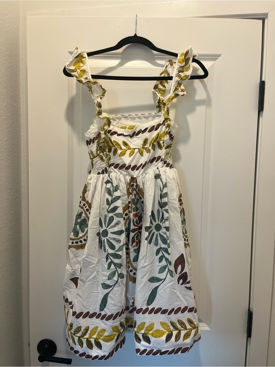 Anthropologie Dresses & Skirts - Anthropologie White Sundress with Green and Yellow Floral Motif